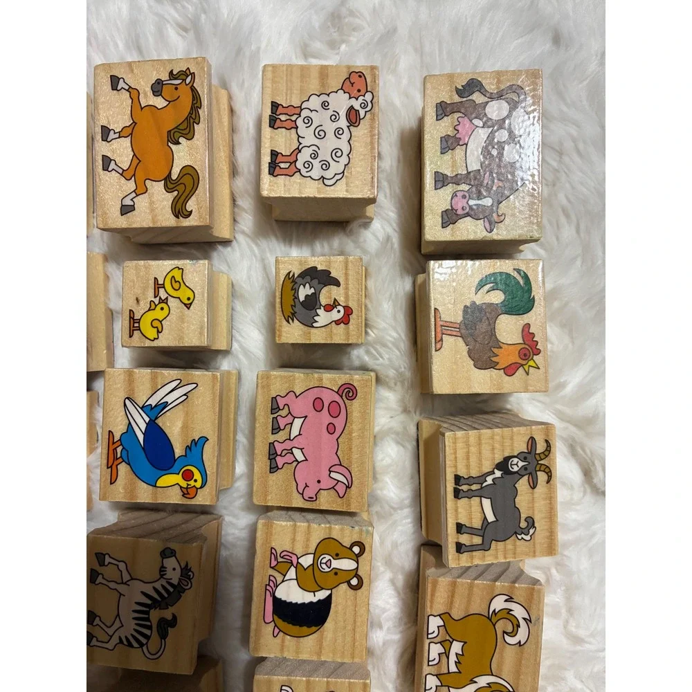 Melissa & Doug Misc. LOT 30 Wooden Animal Stamp Set Jungle Farm Ocean Creatures